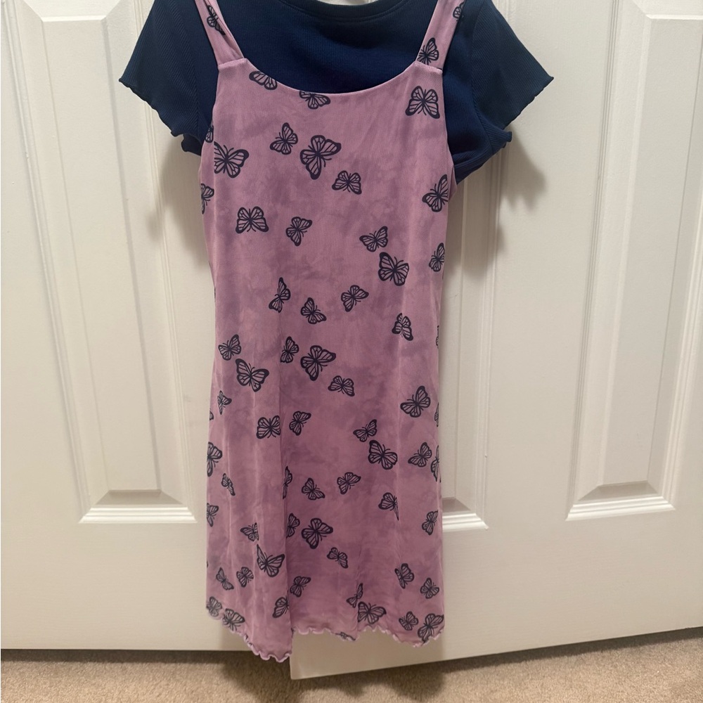 SO Butterfly Layered Dress with Navy Tee – Size M
